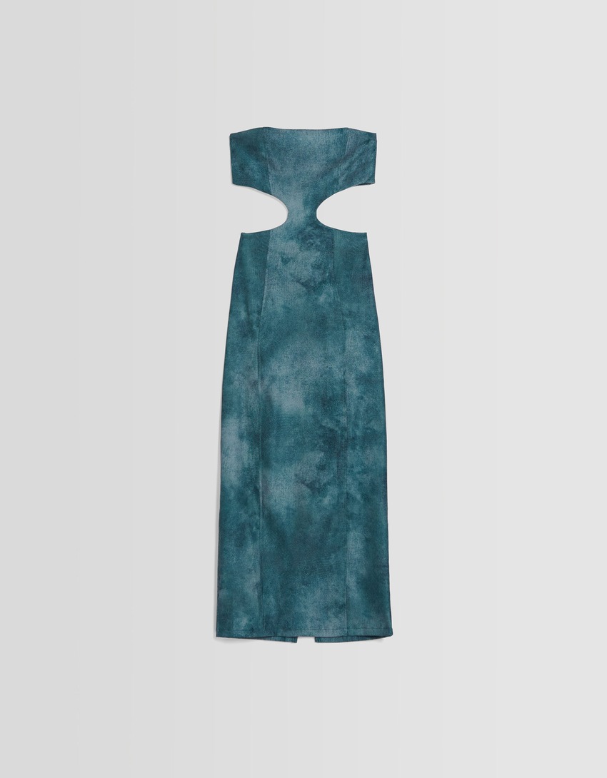 Vestido midi bandeau com recortes