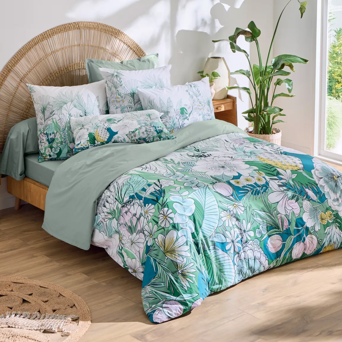 Housse de couette percale de coton (200 x 200 cm) Bali Verte