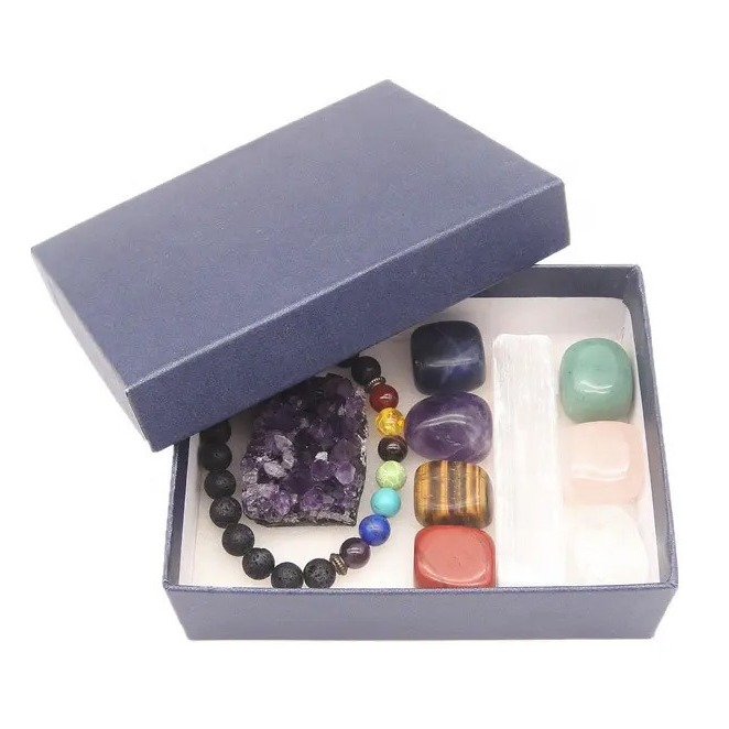 (10-tlg. Set) Naturstein Kristall Kit mit Verschiedenen Edelsteinen / Armband - Bunt