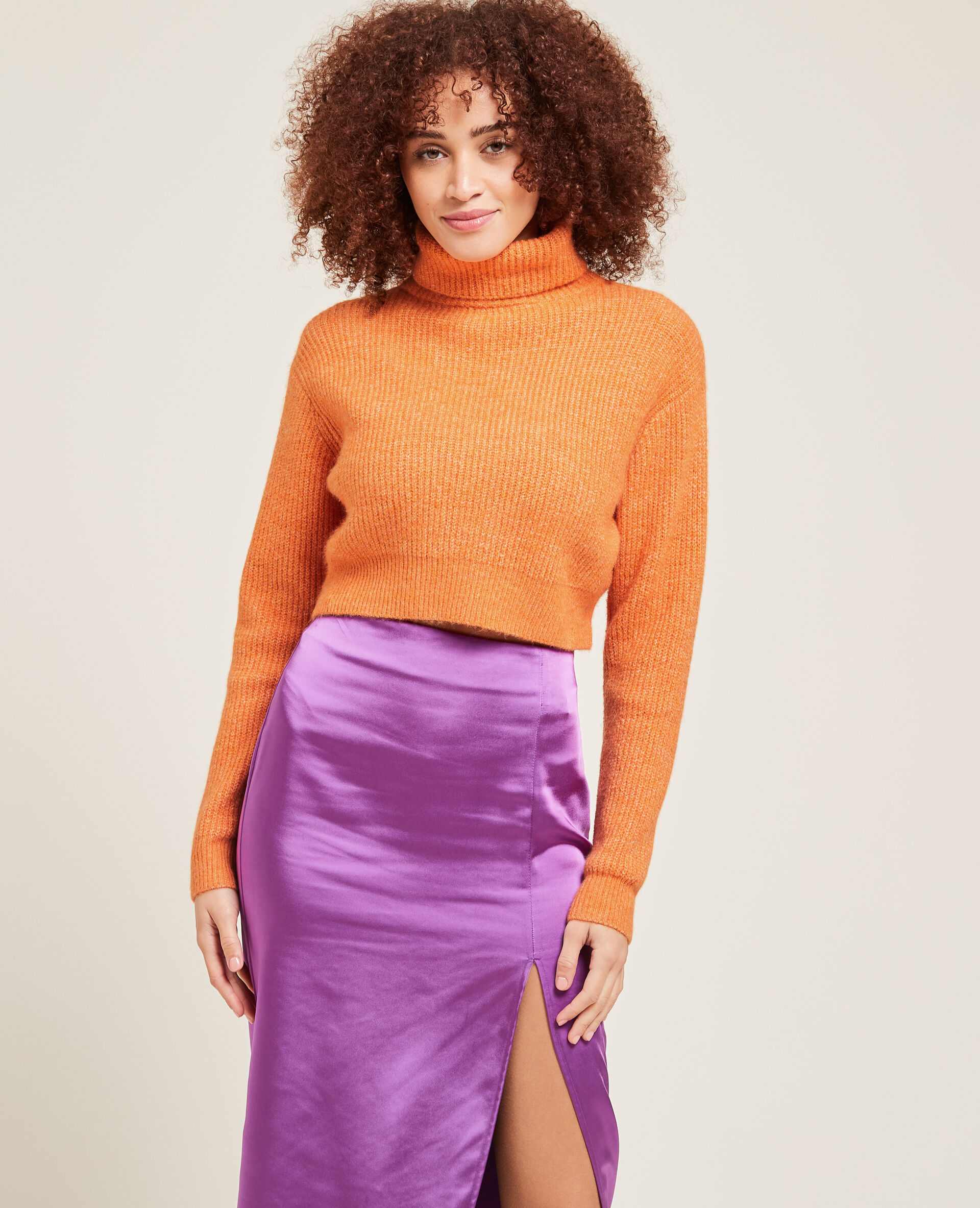 Pull col roulé cropped - Orange