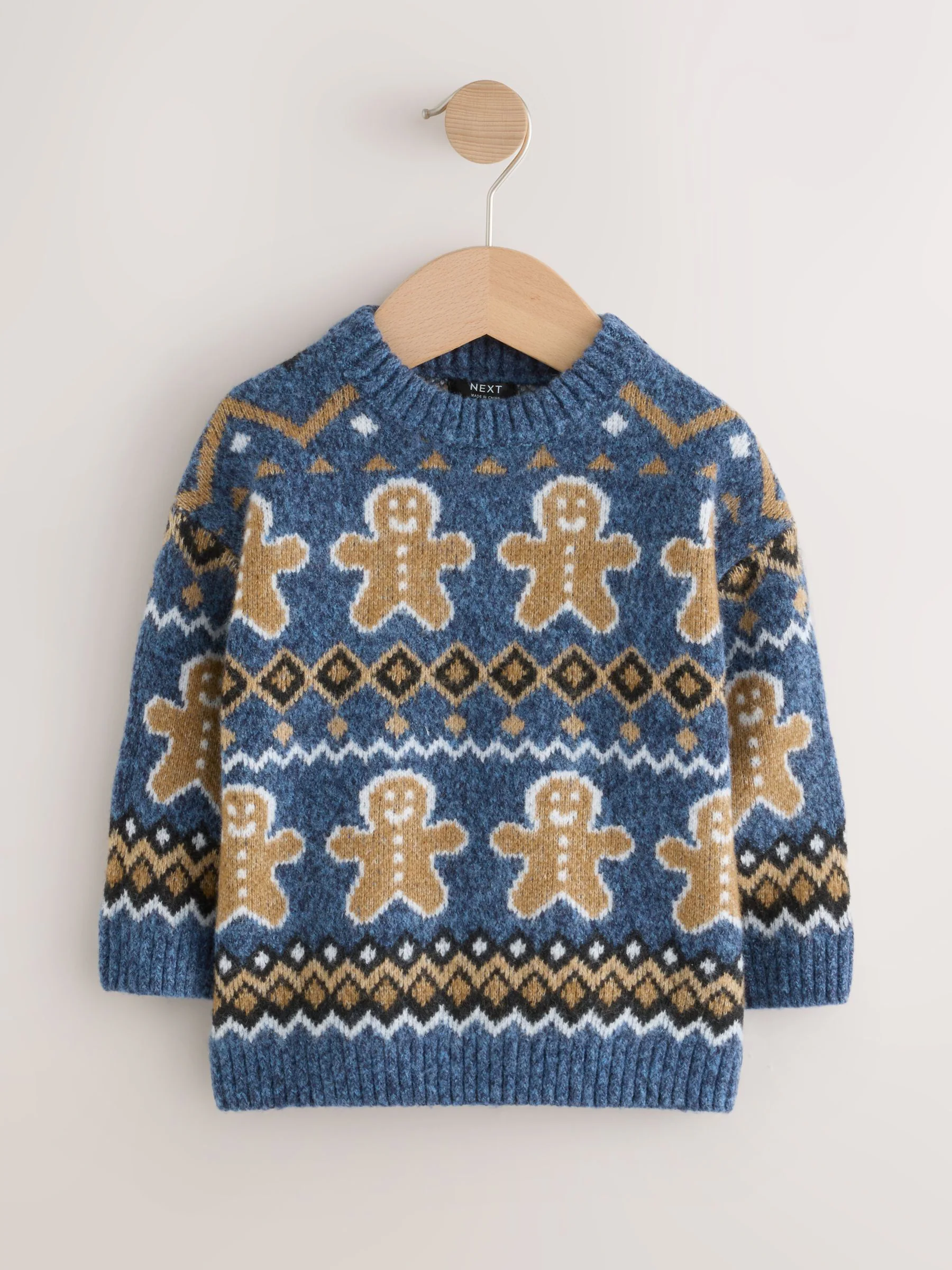 Marineblauw peperkoek - Gebreide kersttrui (3 mnd-7 jr)