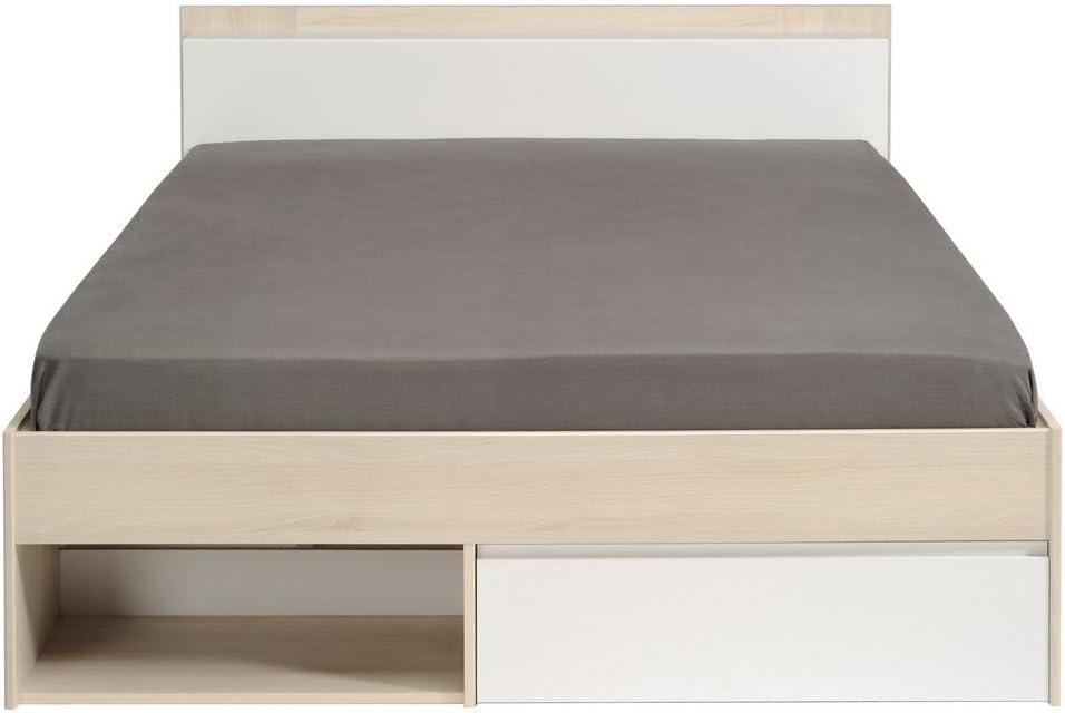 Parisot 1530L240 Bett Cuba, Spanplatten, Weiß/Akazie hell, 150 x 220 x 79,5 cm
