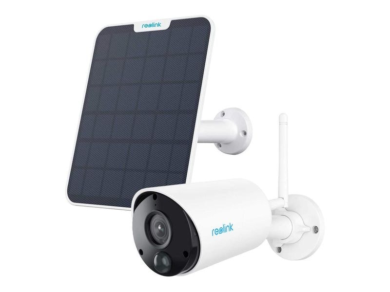 Reolink Netzwerkkamera Argus B320 Super-HD   Solar 3MP Super-HD, IP65 Wetterfeste WLAN Kamera mit Scheinwerferlicht, 2-Wege-Audio, Bewegungserkennung & Farbnachtsicht inkl. Solarpanel mit Halterungen & Montagematerial – Weiss