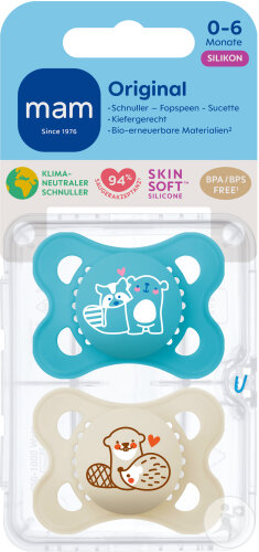 Mam Sucette Colors of Nature Original Pure Plain Silicon 0-6 Mois Garçon Sans BPA/BPS 2 Pièces