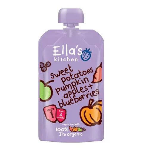 Ella's Kitchen Sød Kartoffel, Græskar, Æble og Blåbær 4 mdr. - 120 g.