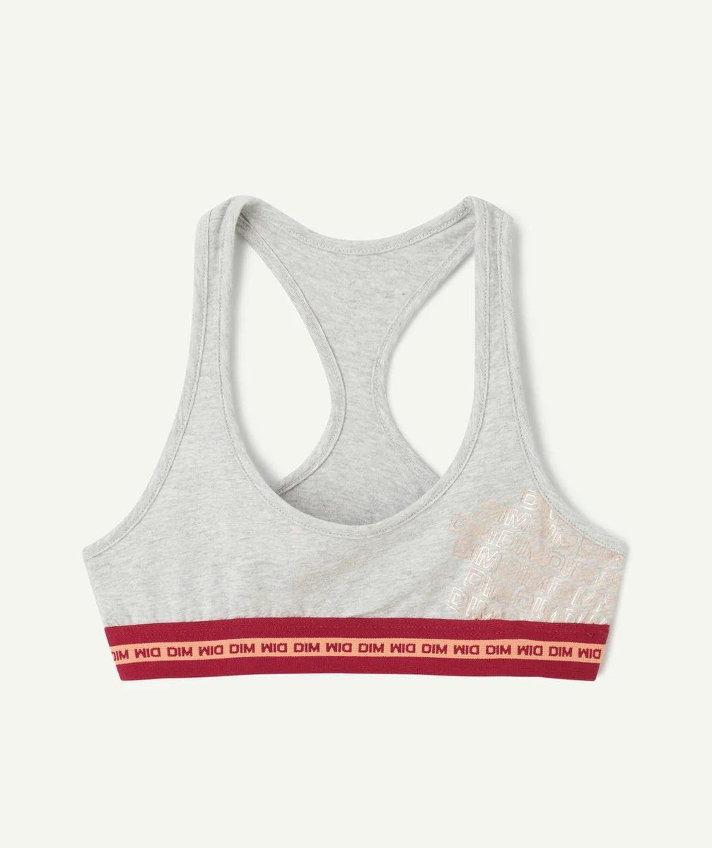 DIMbrassière fille en coton stretch grise chinée avec motif dim