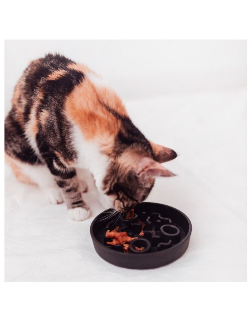 District 70 Bamboo Cat Slow Feeder - Kattenvoerbak - Ø13.5 cm Donkergrijs