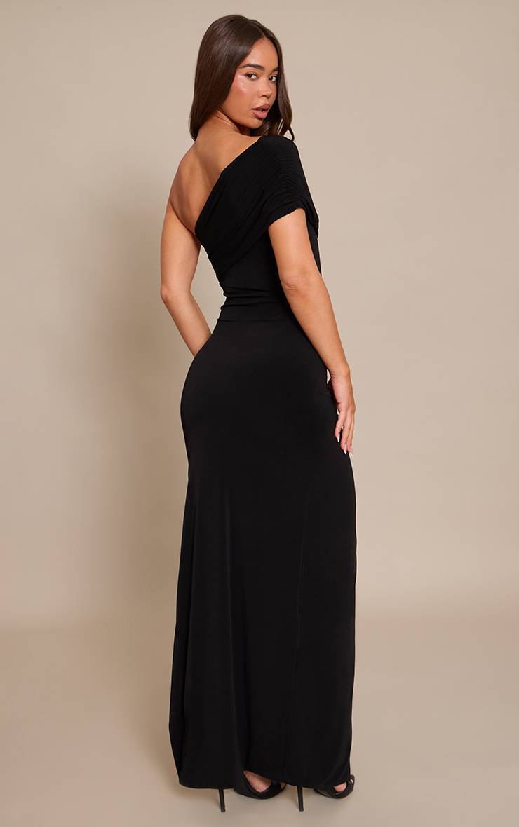 Noir Robe Maxi Moulante À Découpes En Tissu Slinky