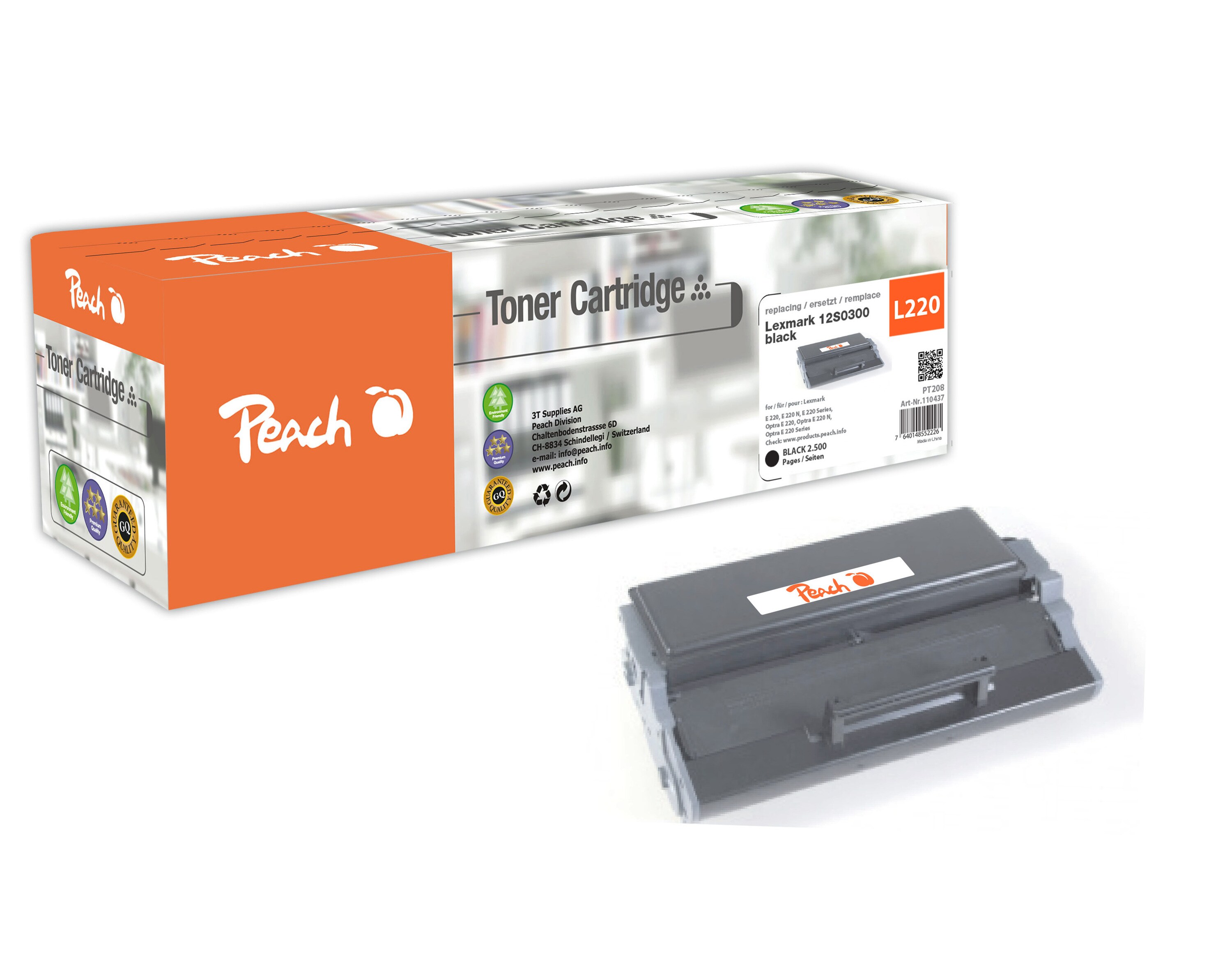 Peach L220Toner bk ersetzt Lexmark 12S0300 für z.B. Lexmark E 220, Lexmark E 220 N, Lexmark Optra E 220, Lexmark Optra E 220 N (wiederaufbereitet)