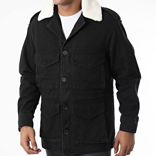 Veste Jean Camouflage Col Mouton Noir