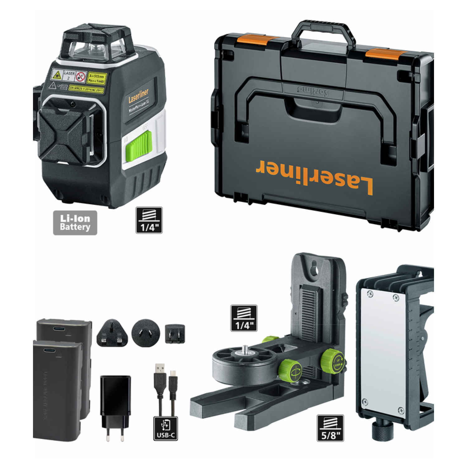 Laserliner MasterPlane-Laser 3G Pro 360° Kruislijnlaser set in L-boxx - 3 lijnen - groen - 3x 55m - IP64