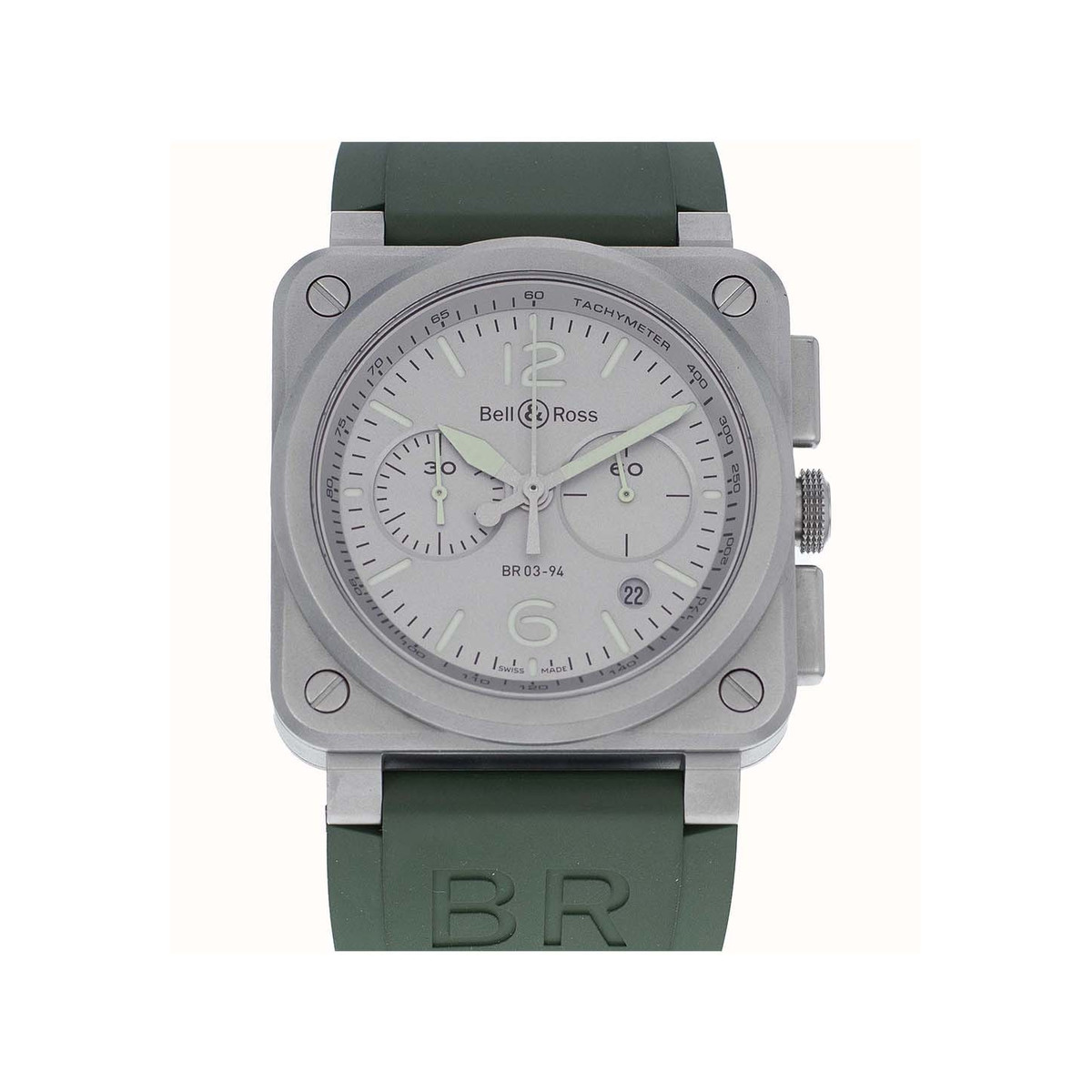 Montre d'occasion Bell & Ross BR03-94 homme automatique acier bracelet caoutchouc vert