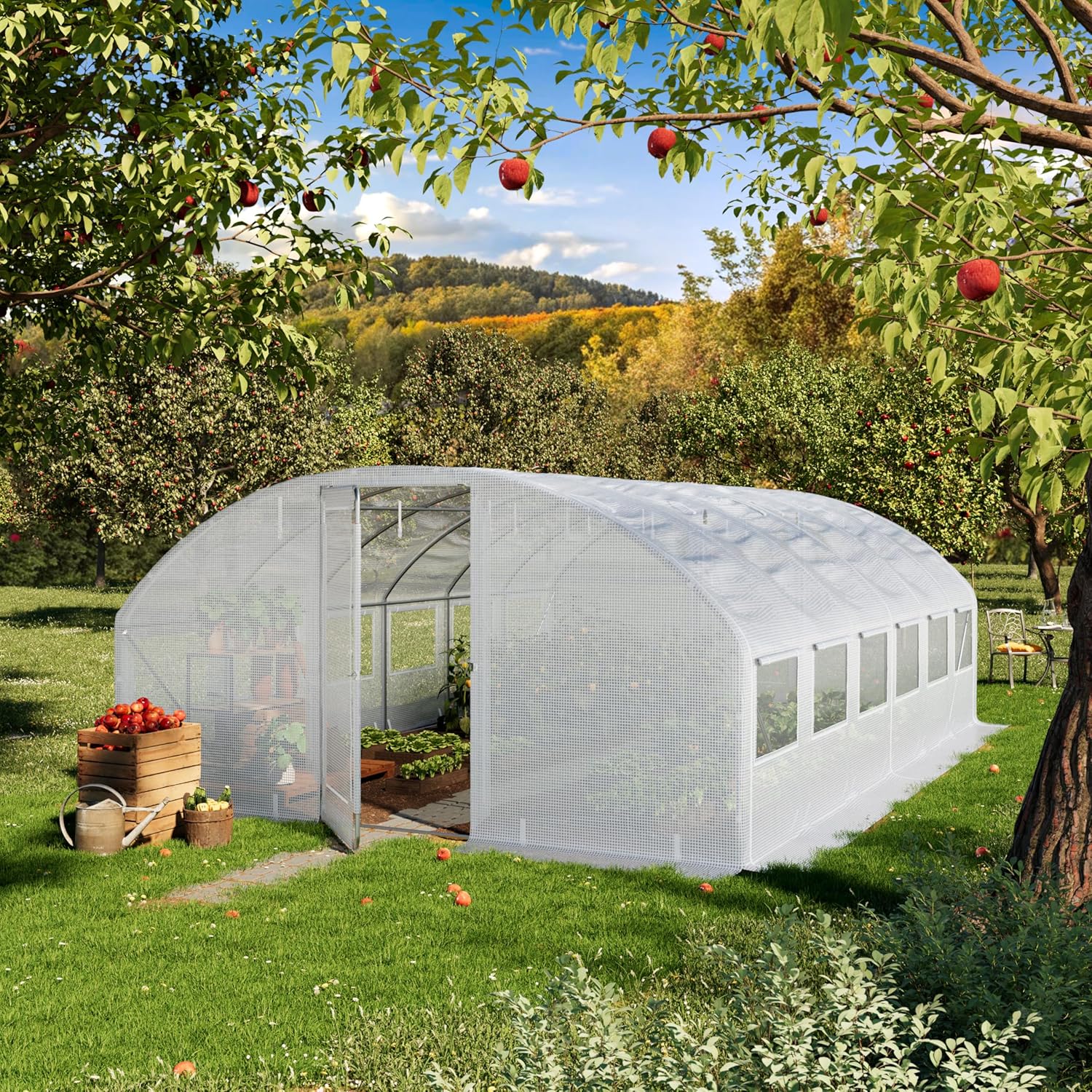 TOOLPORT Foliengewächshaus Gewächshaus 4x6m Premium mit schwenkbarer Türkonstruktion PE-Plane 180 g/m² weiß transparent