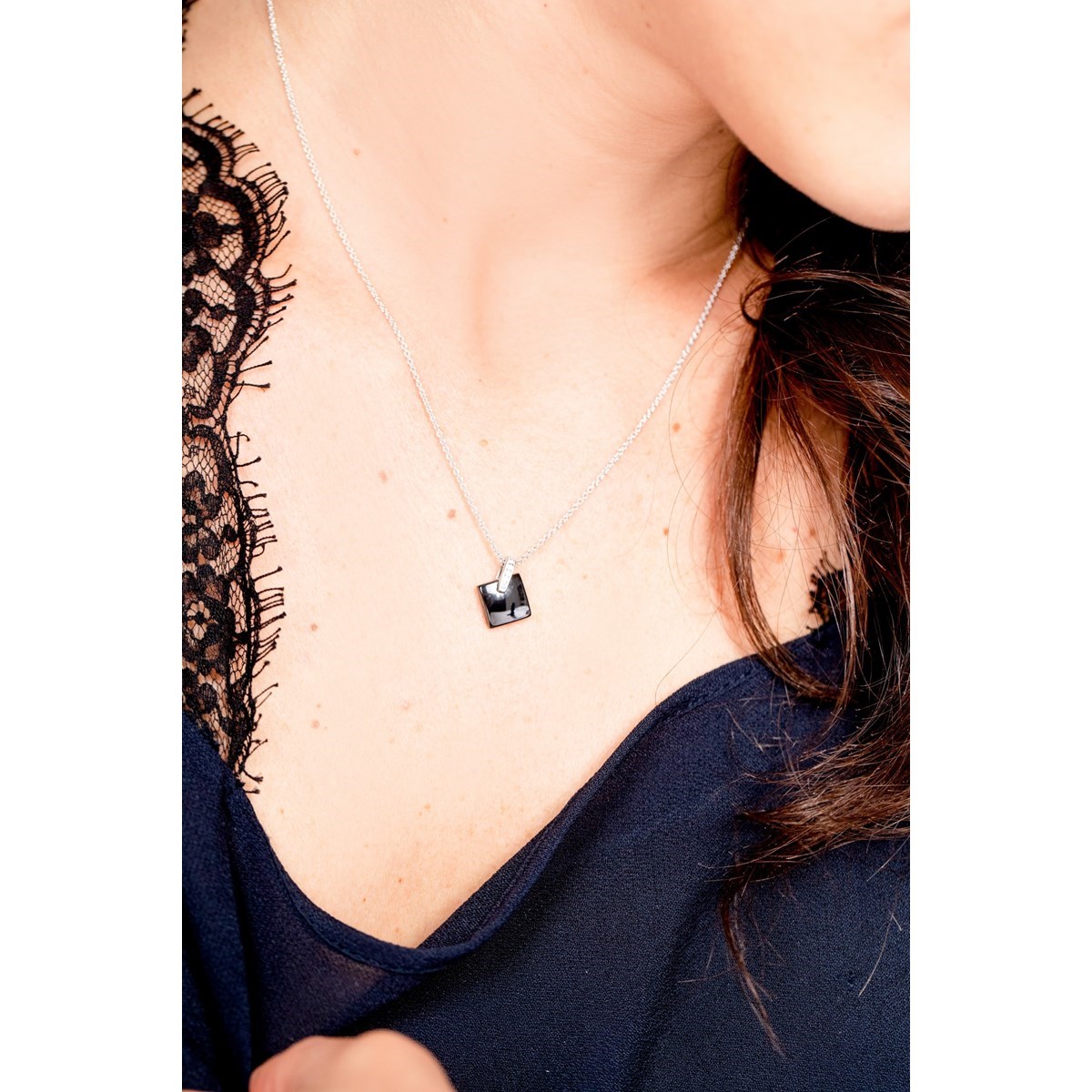 Collier mono-motif en Argent 925 millièmes et céramique - blanc brillant