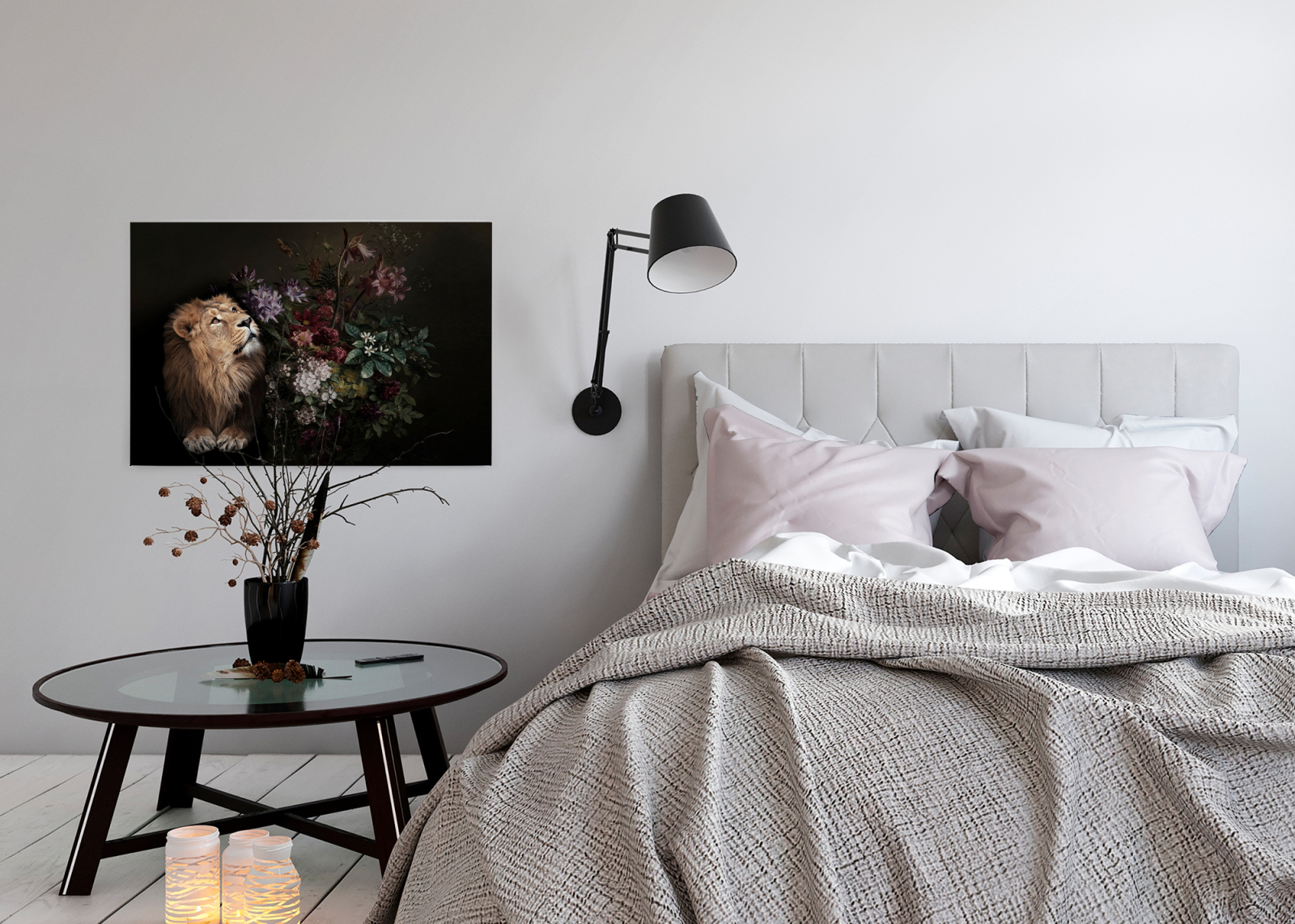 Leinwandbild LÖWE - schwarz-beige - 90x60 cm