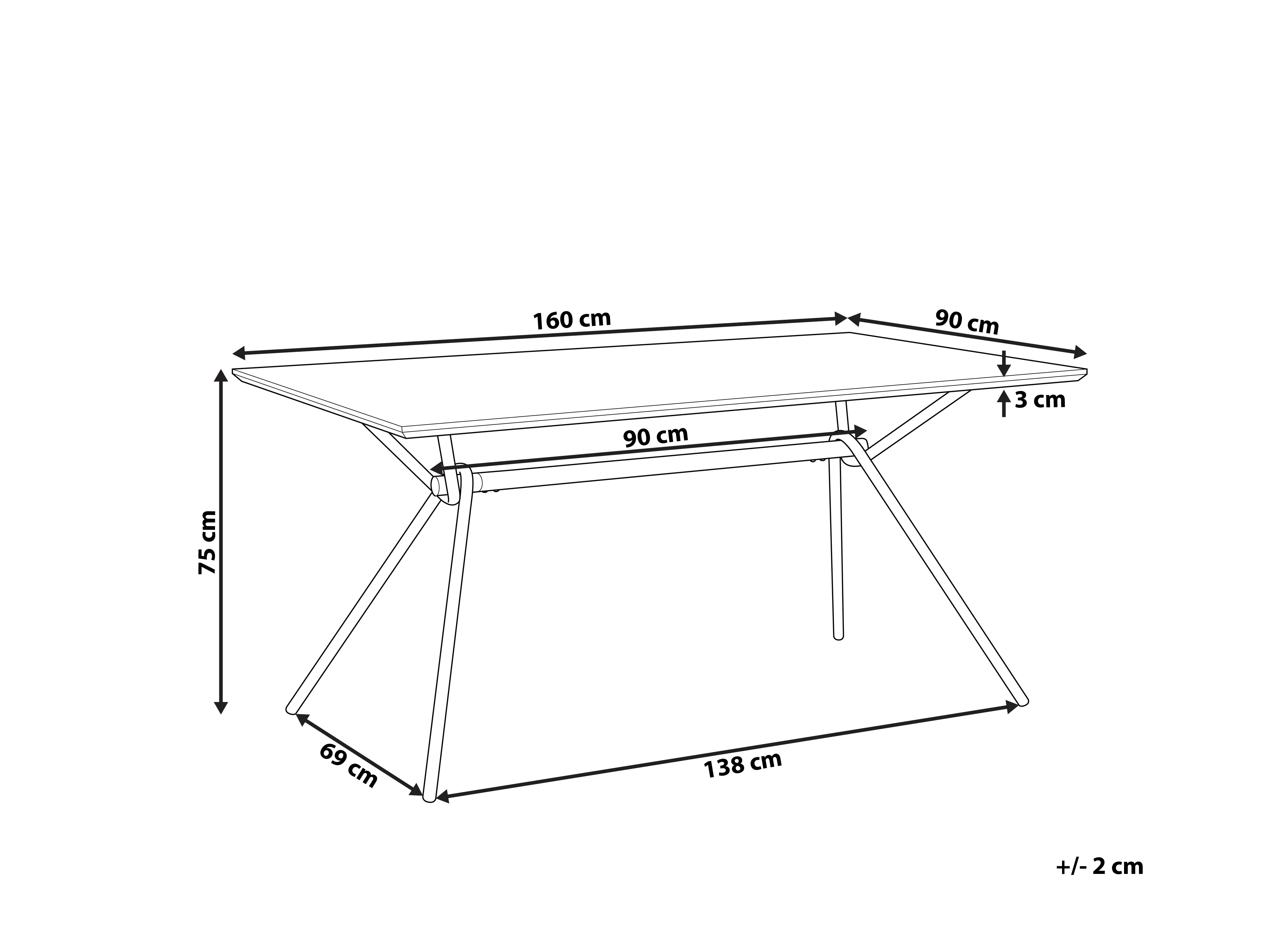 Eettafel AMSTERDAM Donkerbruin 90 cm 160 cm