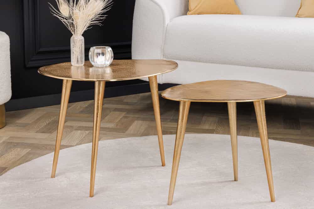 2er Set Couchtisch ELEMENTS 50cm gold Metall Handarbeit
