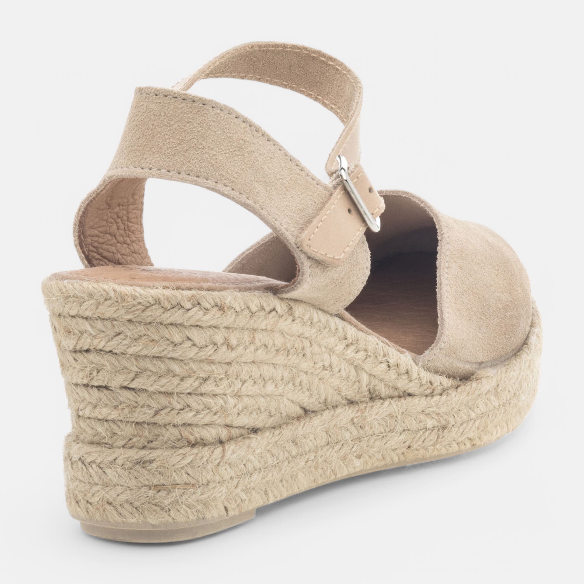 Espadrilles à talon compensé Femme en cuir beige