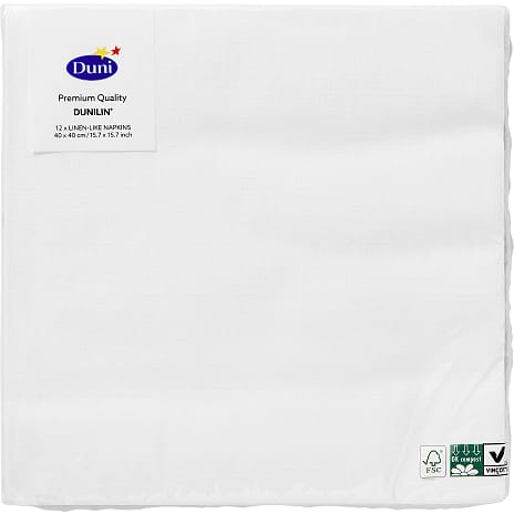 Duni ensfarvede servietter 40x40 cm 12-pak - hvid