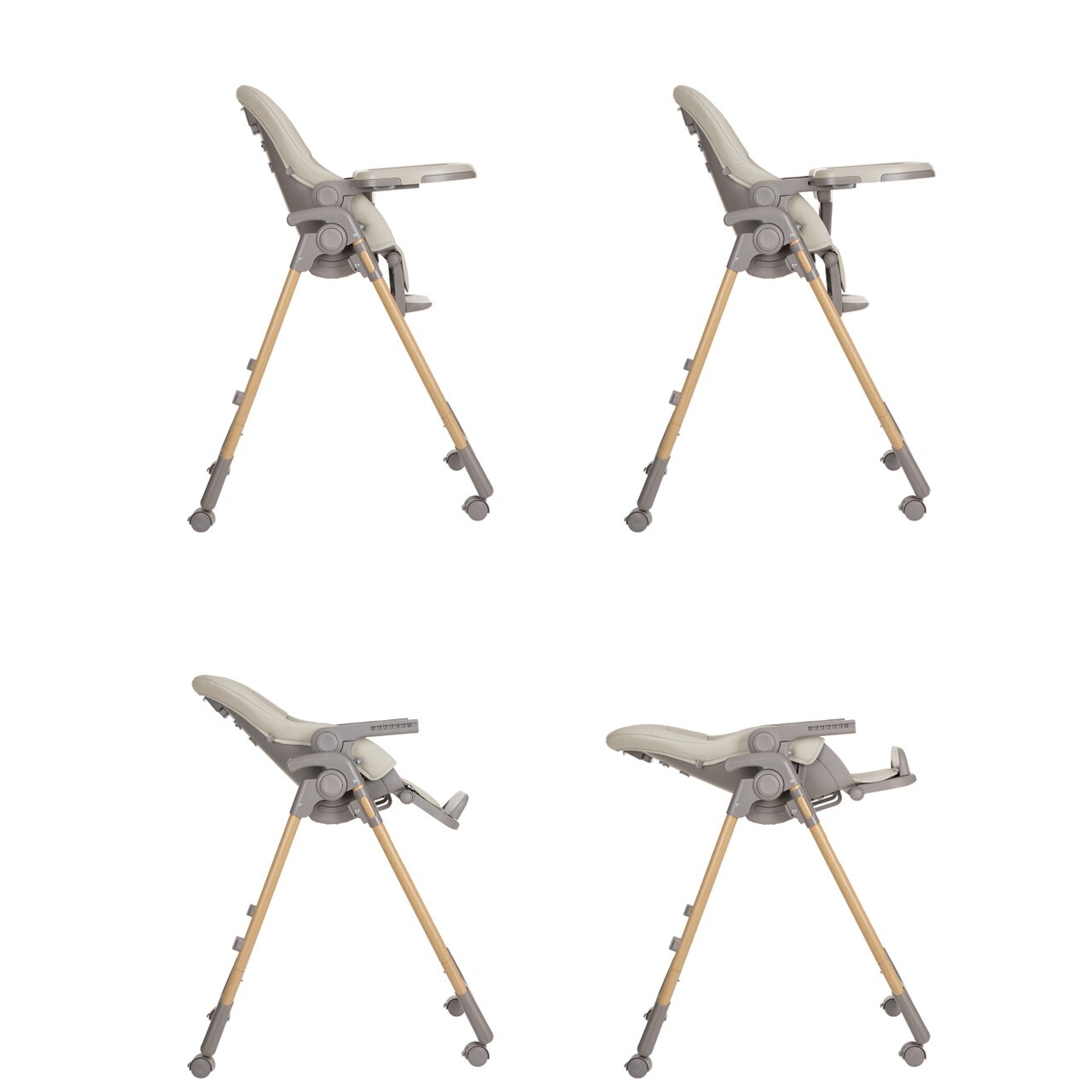 Kikkaboo Kinderhochstuhl Olive Räder mit Bremse klappbar höhenverstellbar Gurt beige