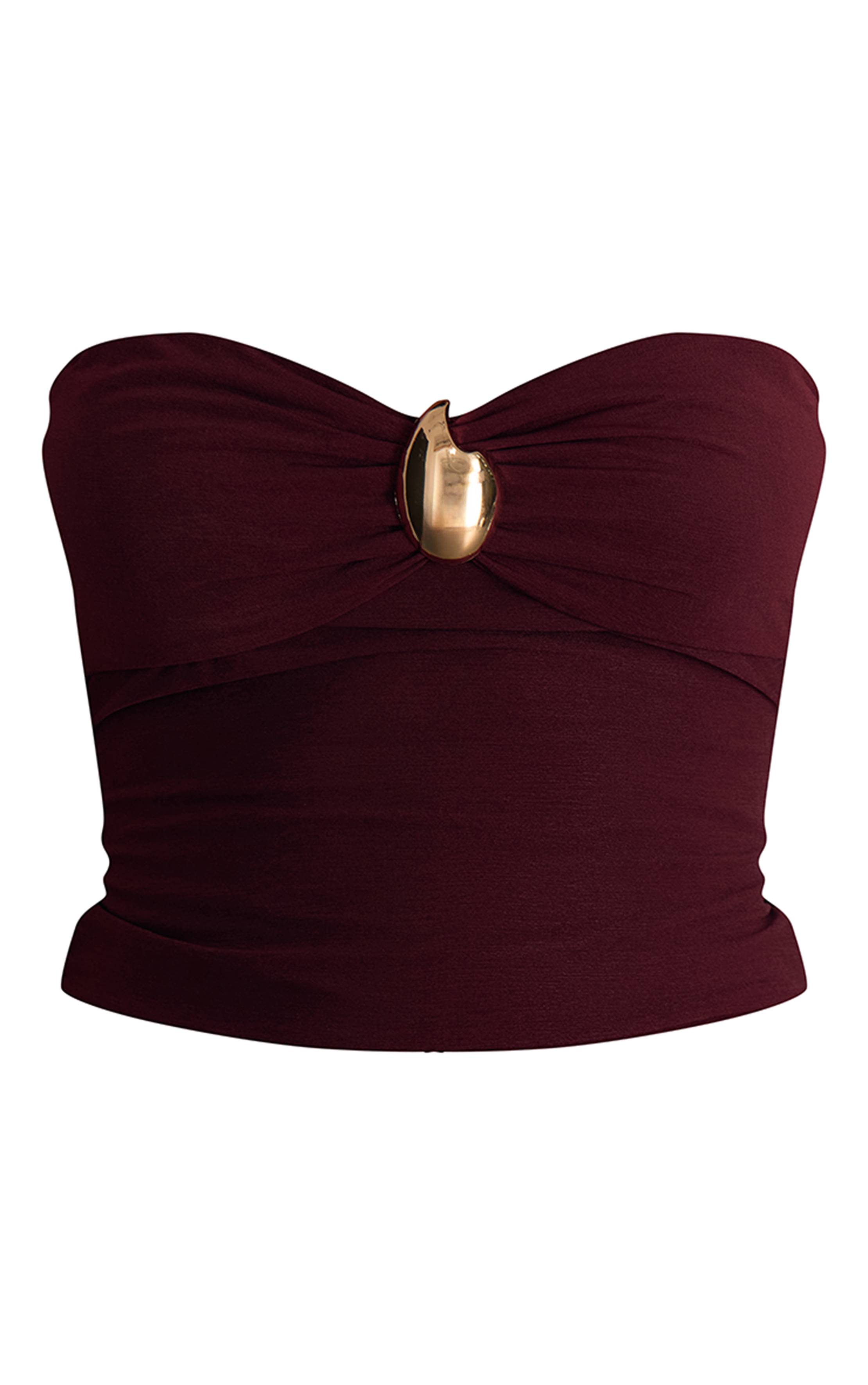 Rouge Bordeaux Top Bandeau Chocolat Avec Détail Bordure Dorée