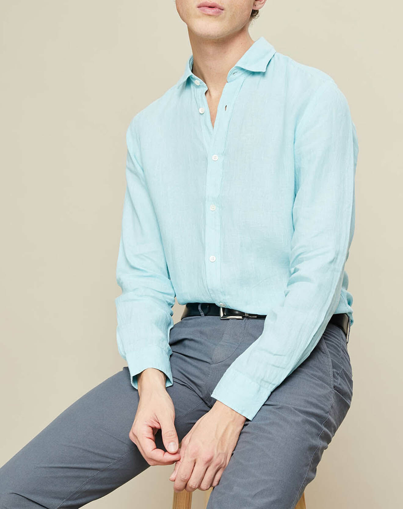 Hartford Chemise 100% Lin slim Sammy Pat aquatic