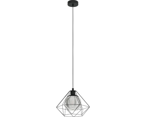 Hanglamp, 1-lichts, HxØ 110x32,5 cm, zwart, zwart/transparant gecoat glas