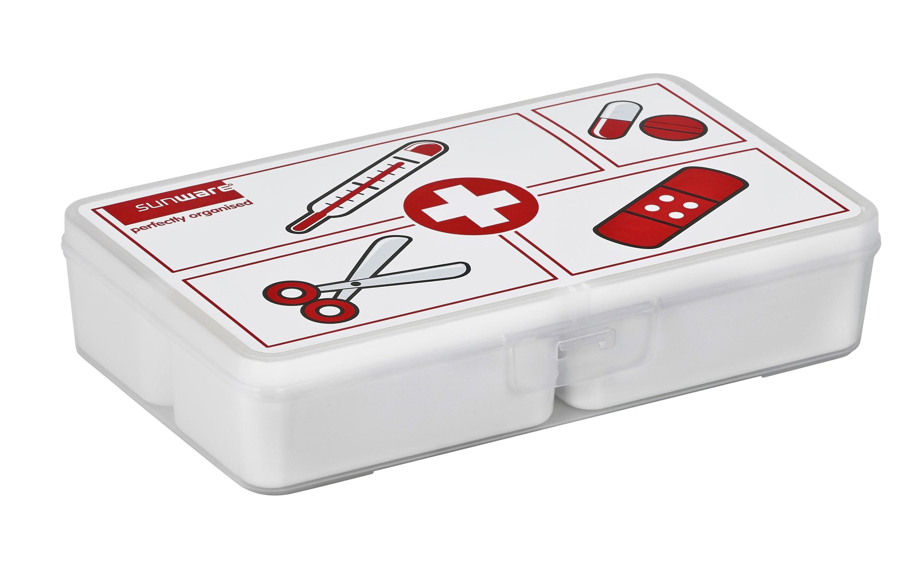 Erste Hilfe Box mit 4 Einteilungen WeissFirst Aid Box