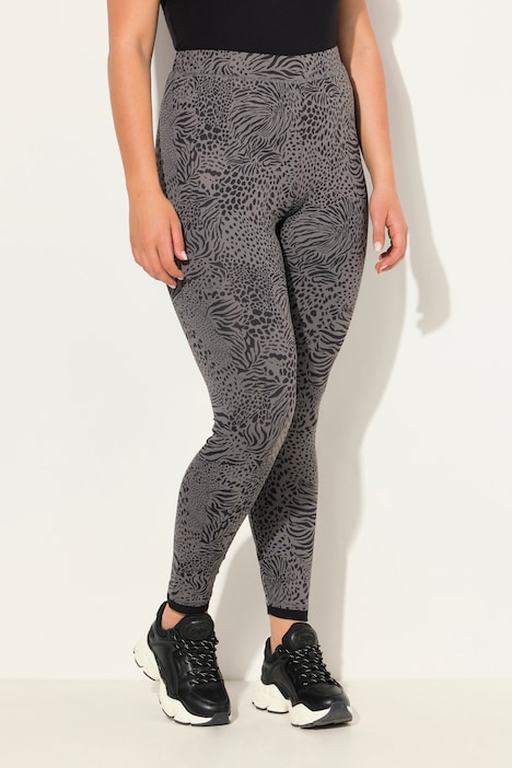Leggings, Leomuster, schmales Bein, Mesh-Saum