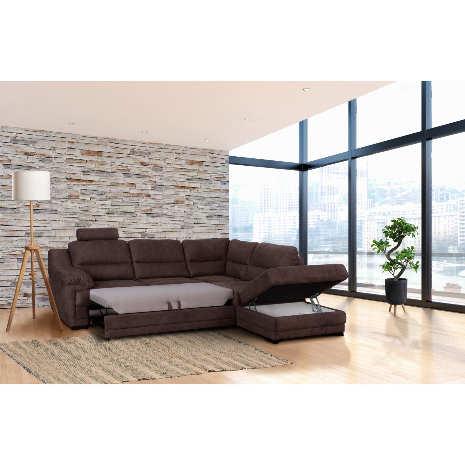 Ecksofa Melfi Microfaser braun, Récamière rechts