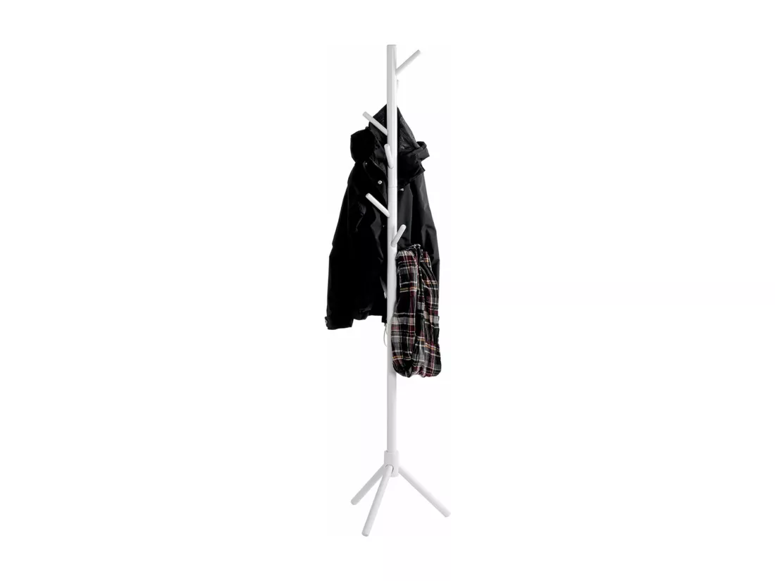 Porte-manteau avec 8 crochets en bois massif coloris blanc - diamètre 43 x hauteur 174 cm