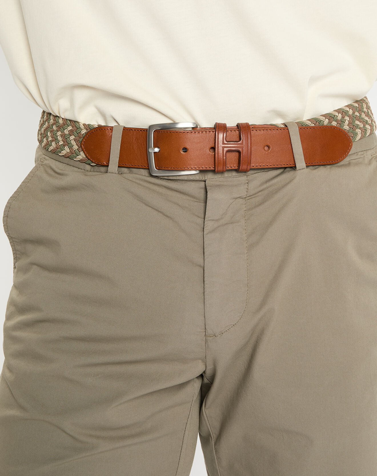 Hackett London Ceinture tressée bicolore kaki/beige
