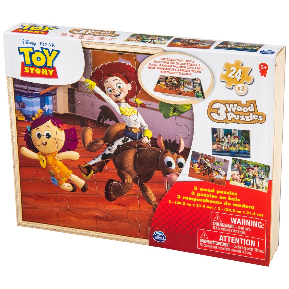 Toy Story 3 Holzpuzzles, 3er-Pack, in Holzaufbewahrungsbox