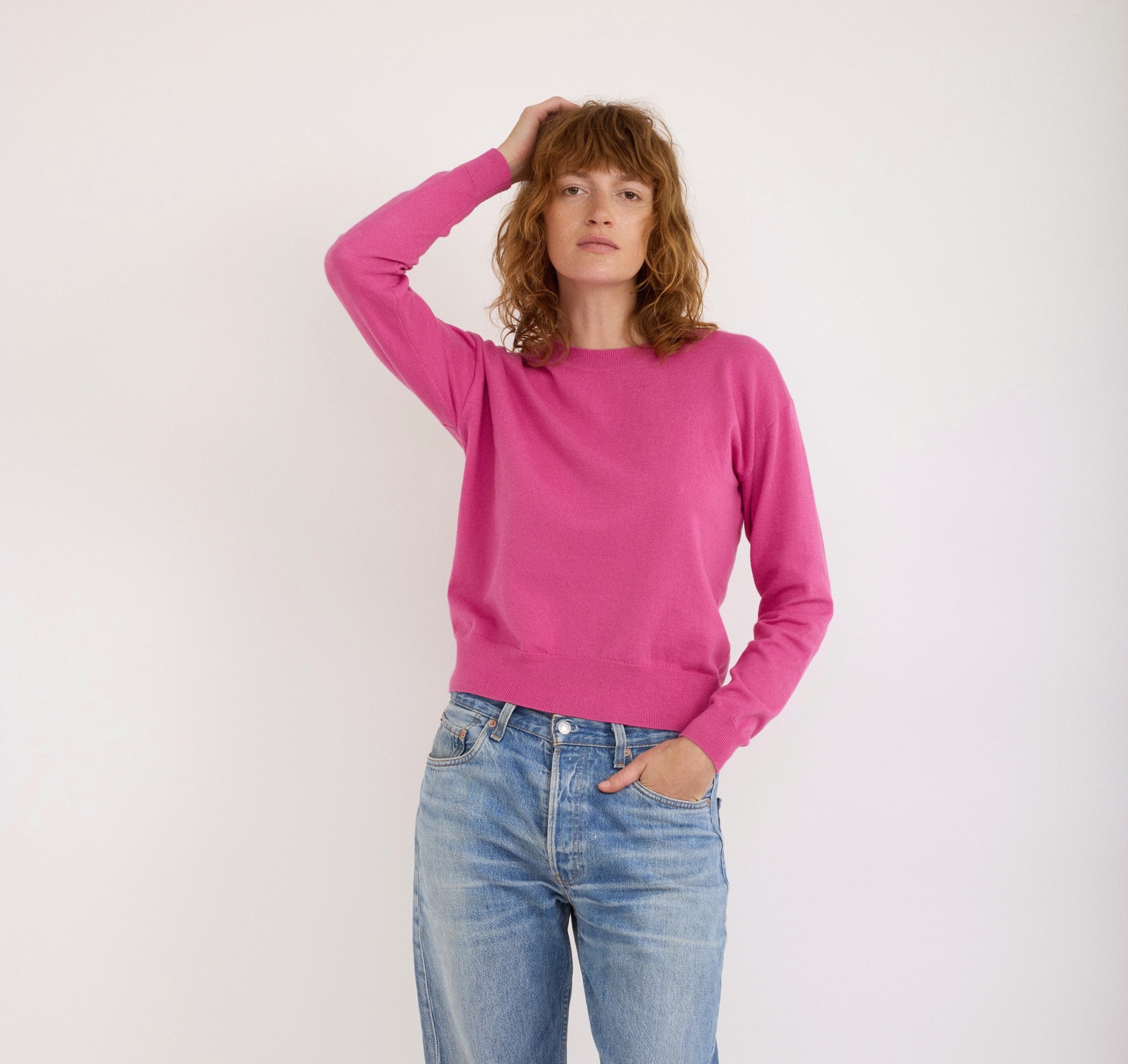 COTTON<br>Soft Knit Boxy Crewneck Sweater