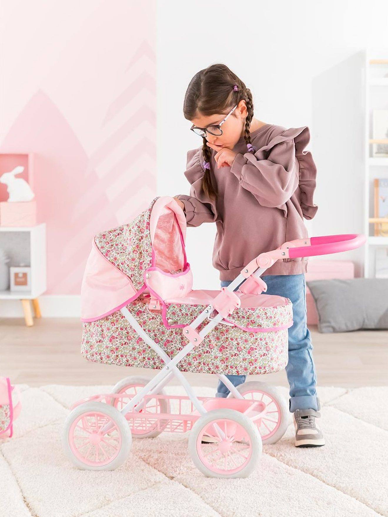 Carrinho de boneca COROLLE 36/42/52 cm médio rosa liso com estampas