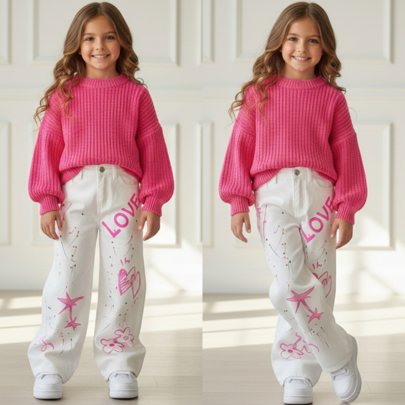 Neon Heart Paint Jeans - Wit