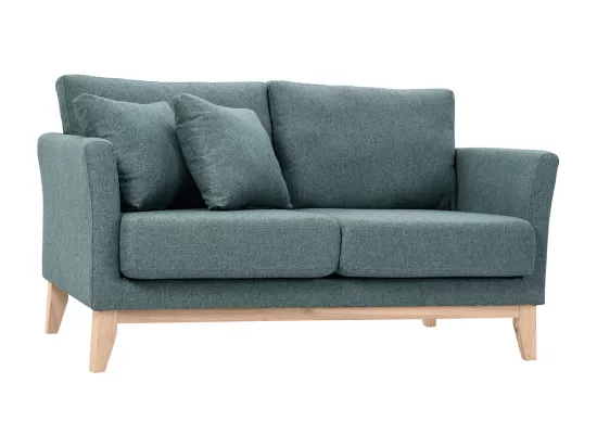 Canapé scandinave déhoussable 2 places en tissu vert de gris et bois clair OSLO