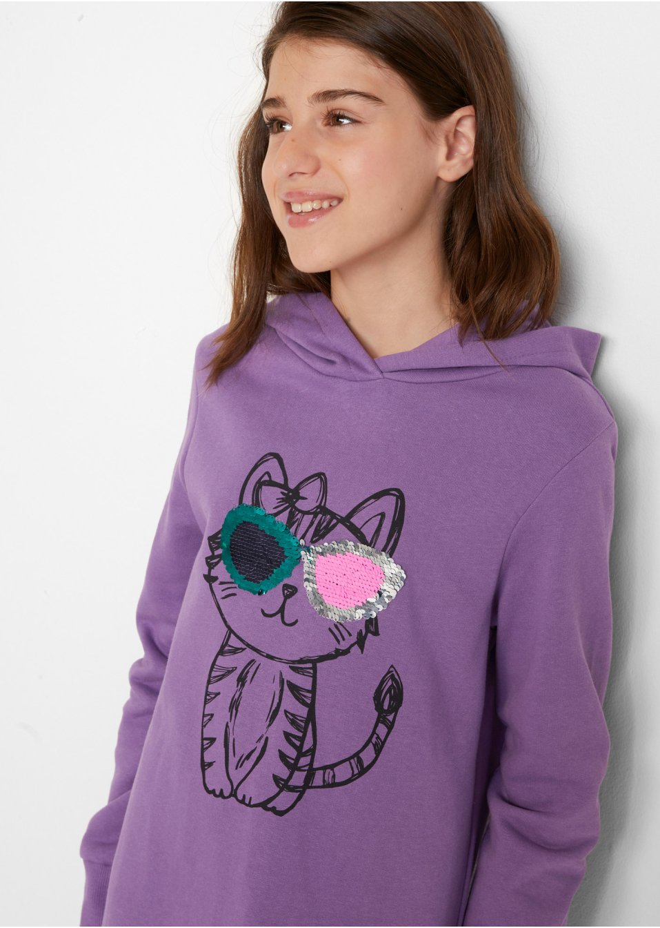 Robe sweat-shirt fille à paillettes réversibles
