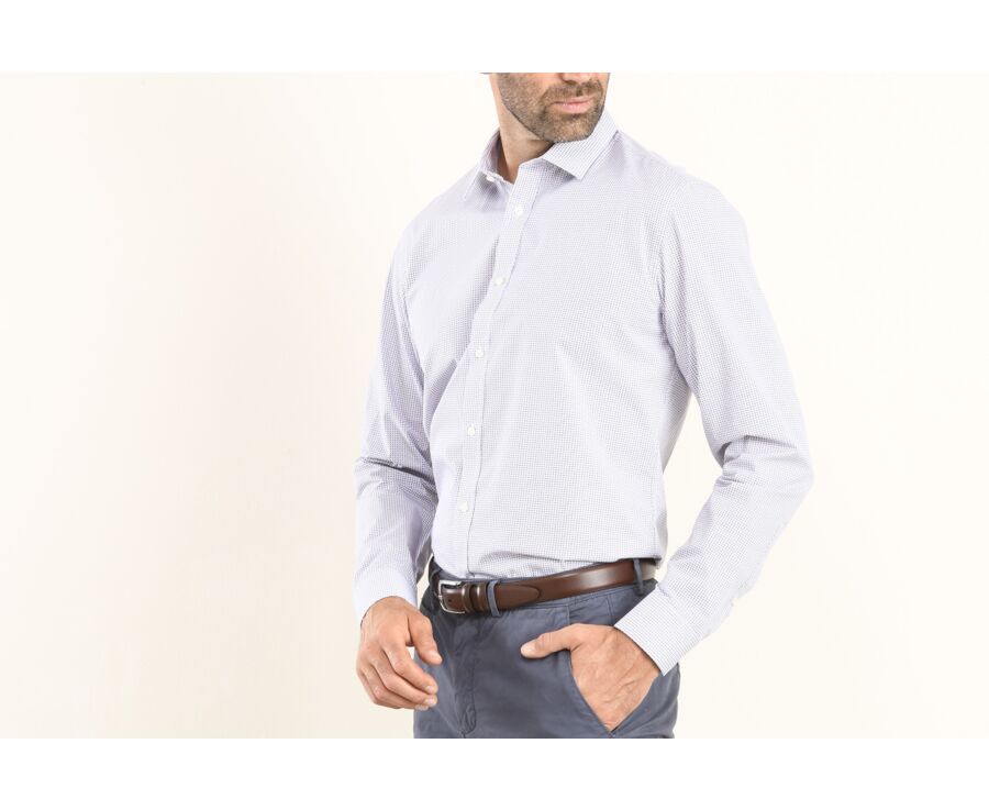 Chemise coton blanche imprimée navy et rouge - Col français - THOMASSIN