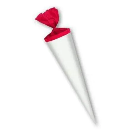 Livepac Office Bastel Schultüte rund, 35 cm, weiß mit roten Krepp