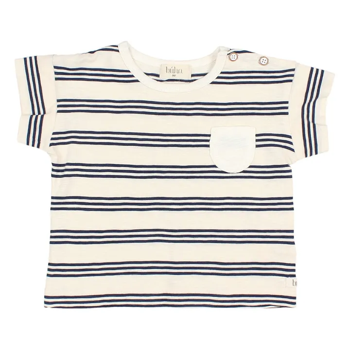 Búho T-shirt Rayé Coton Flammé Bébé | Bleu nuit