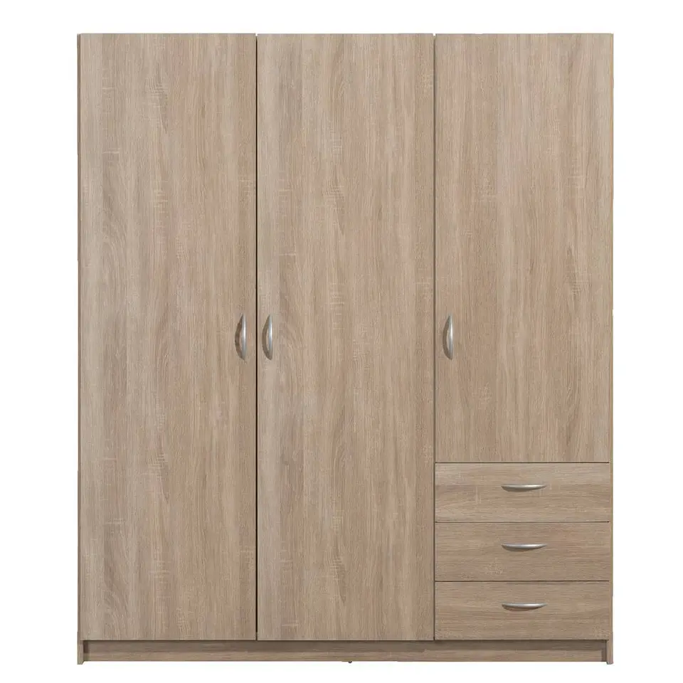 Kledingkast Varia 3-deurs - licht eiken - 175x146x50 cm