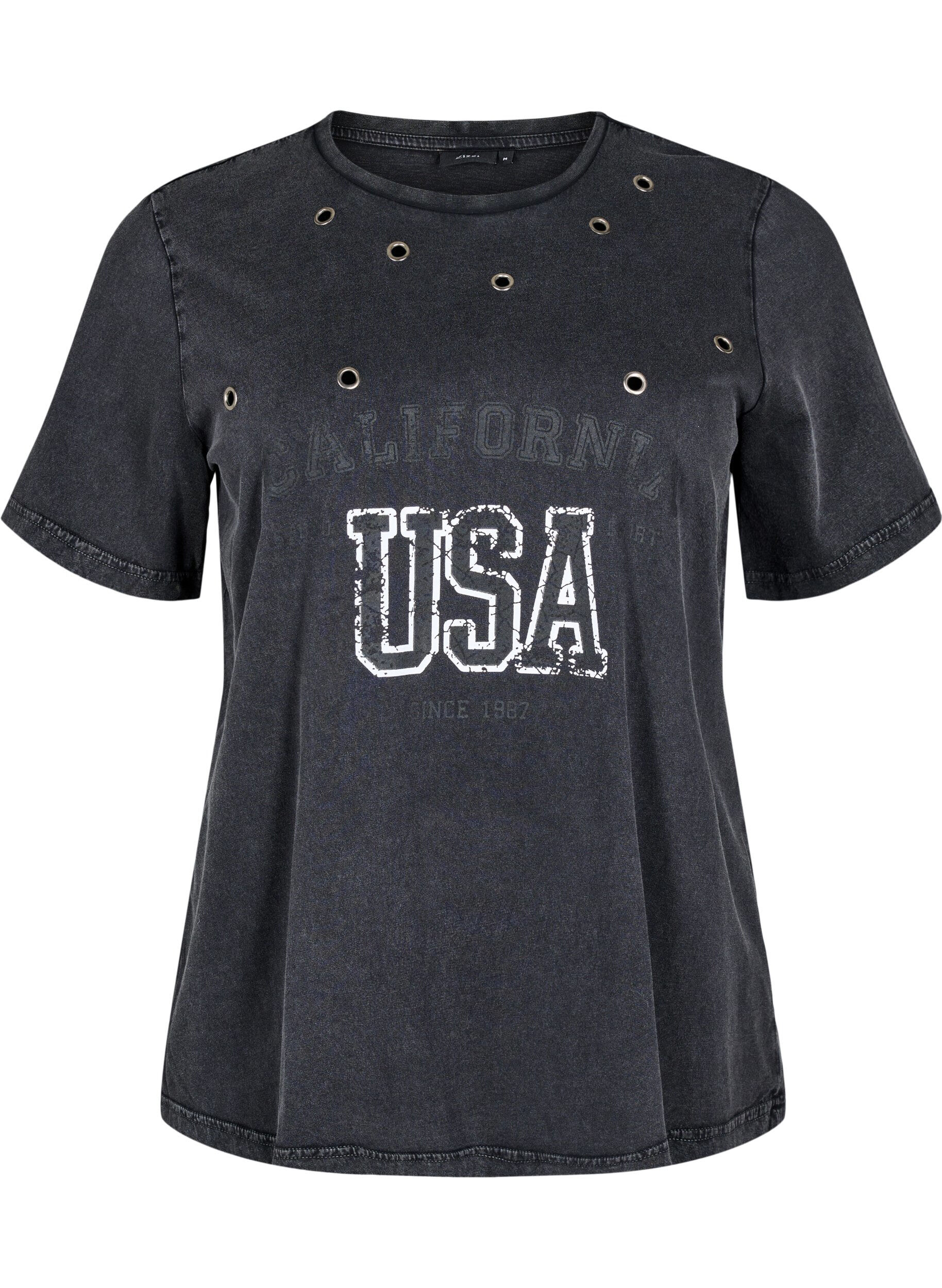 T-shirt med eyelets og print