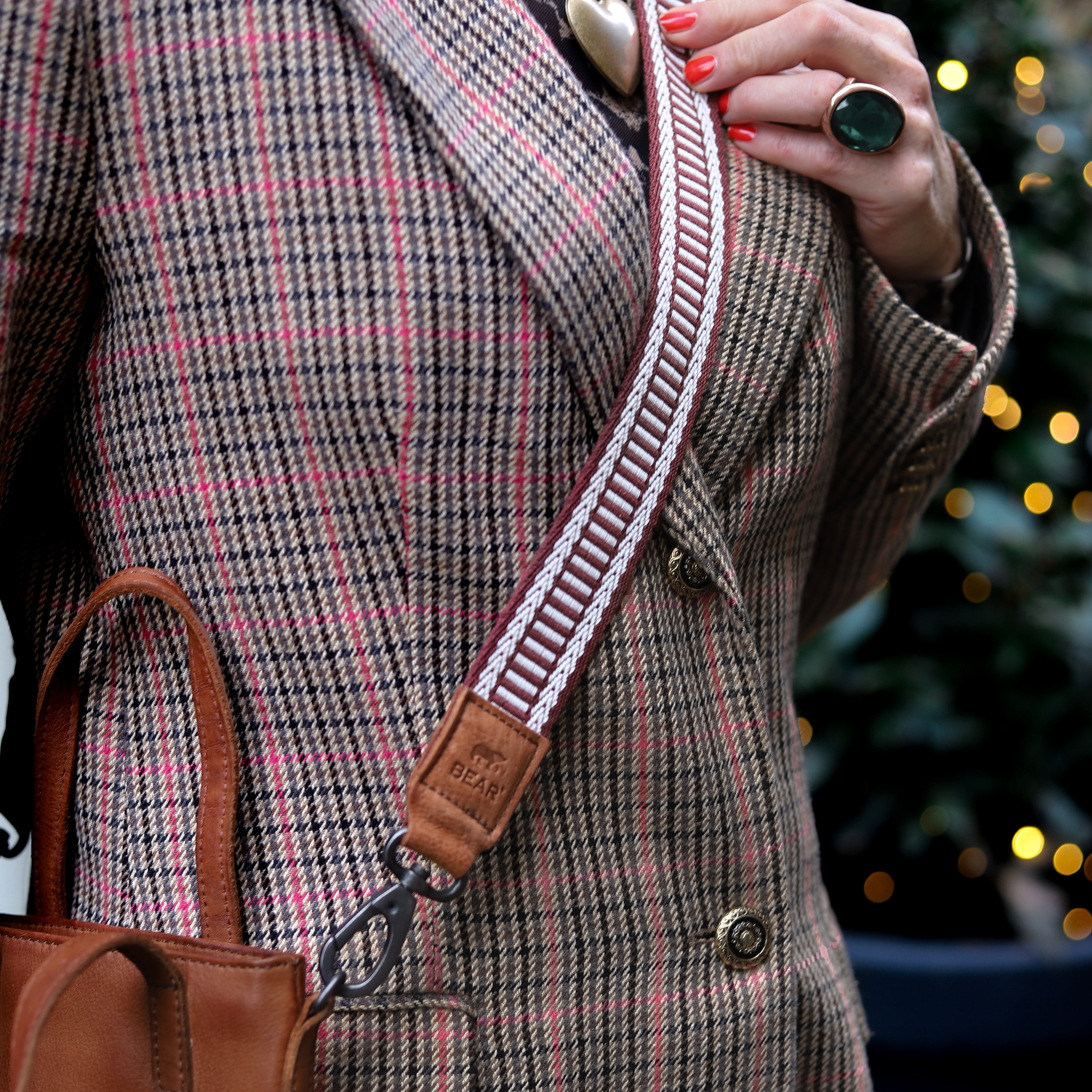 Bag strap 'Pattern' bordeaux/wit Cognac