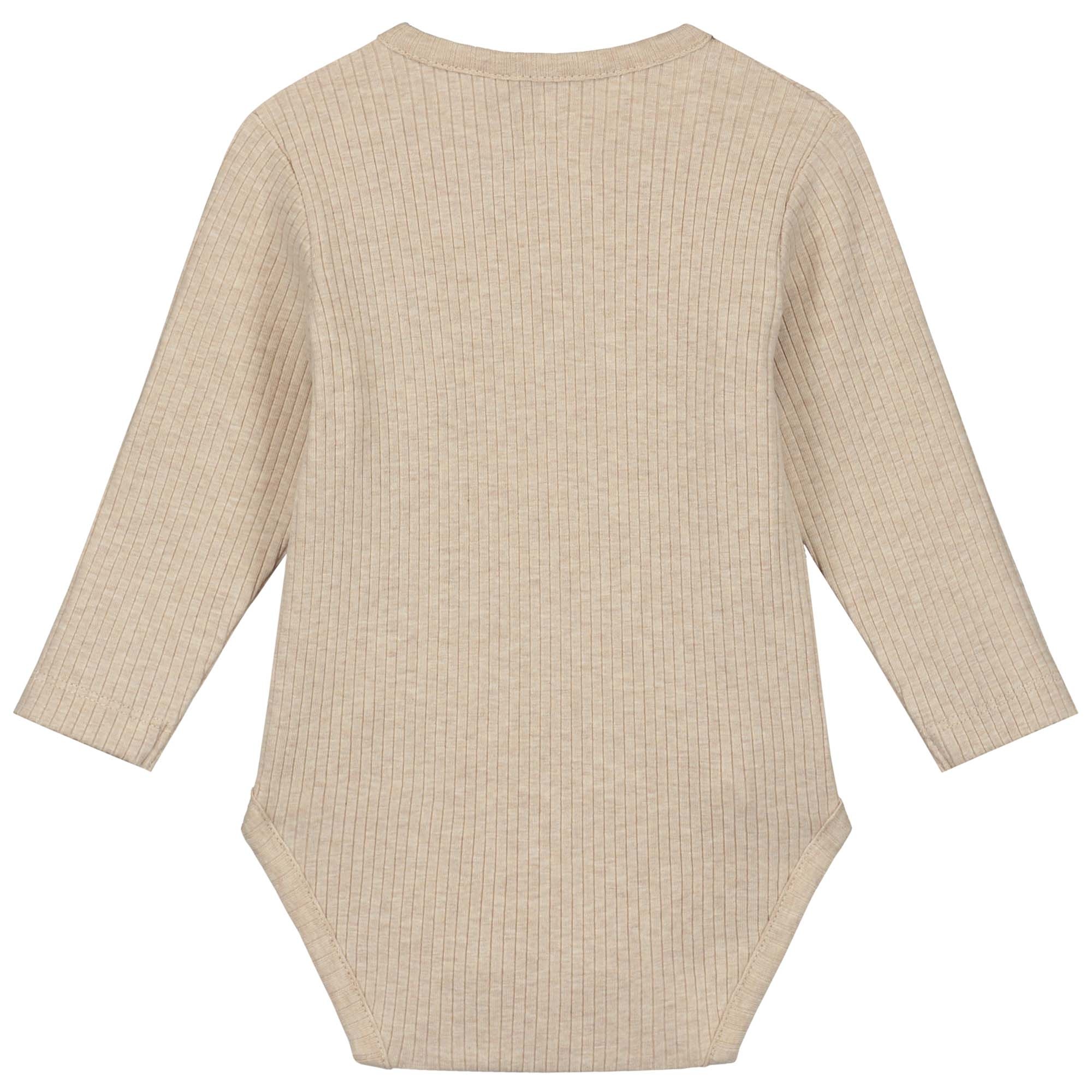 Prénatal newborn romper rib lange mouwen effen beige
