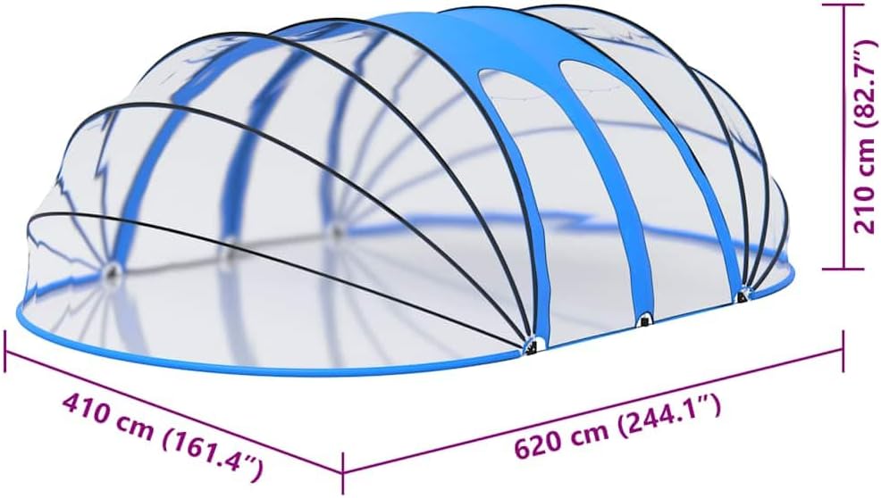 vidaXL Pooldach Pavillion Zelt Gartenpavillion Überdachung Gartendach Cabrio Dome Poolüberdachung für Aufstellpool Oval 620x410x210cm