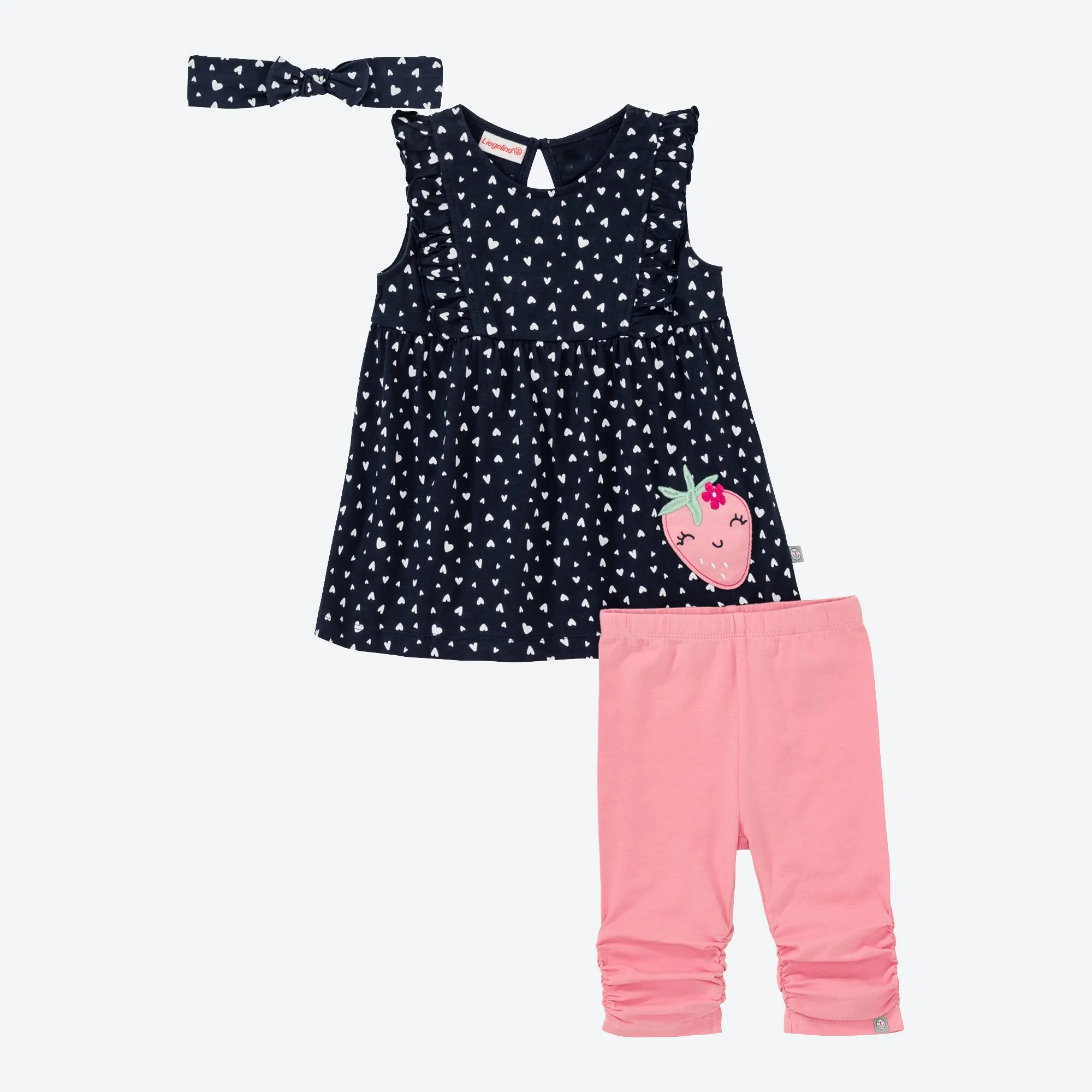Baby-Mädchen-Set mit Erdbeer-Applikation, 3-teilig