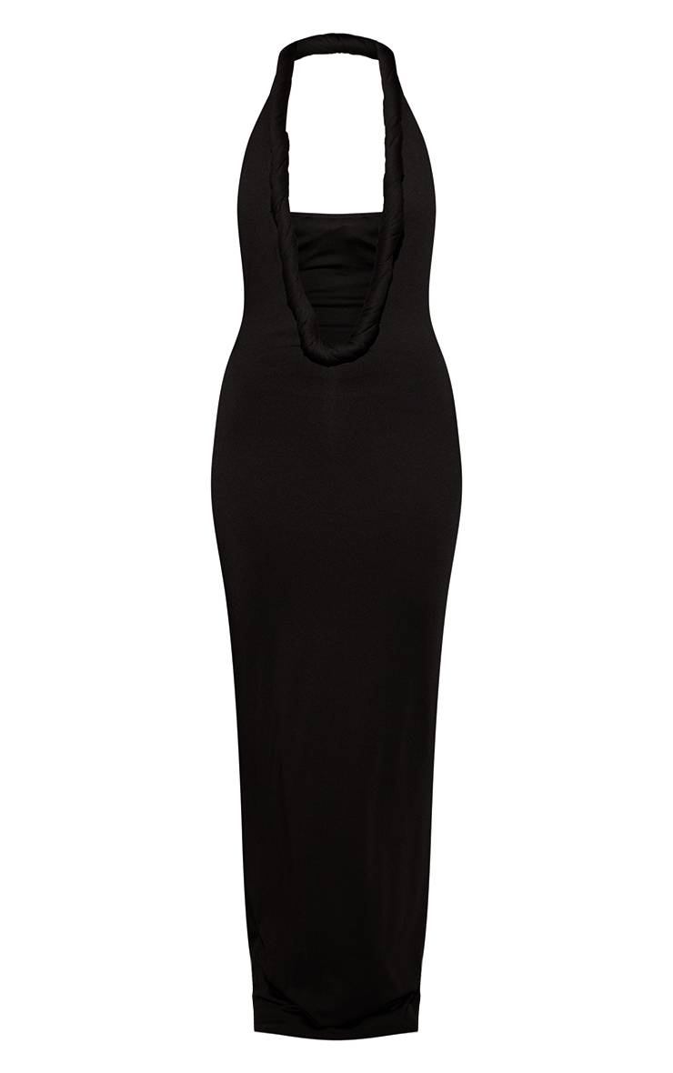 Noir Robe Longue Décolleté Plongeant Torsadé Toucher Doux