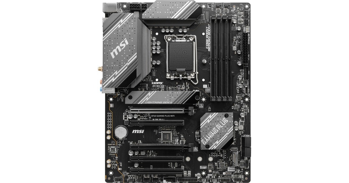 MSIB760 GAMING PLUS WIFI socket 1700 moederbord  (Grijs/zwart, RAID, 2.5Gb-LAN, Wi-Fi 6E, BT, Sound, ATX)