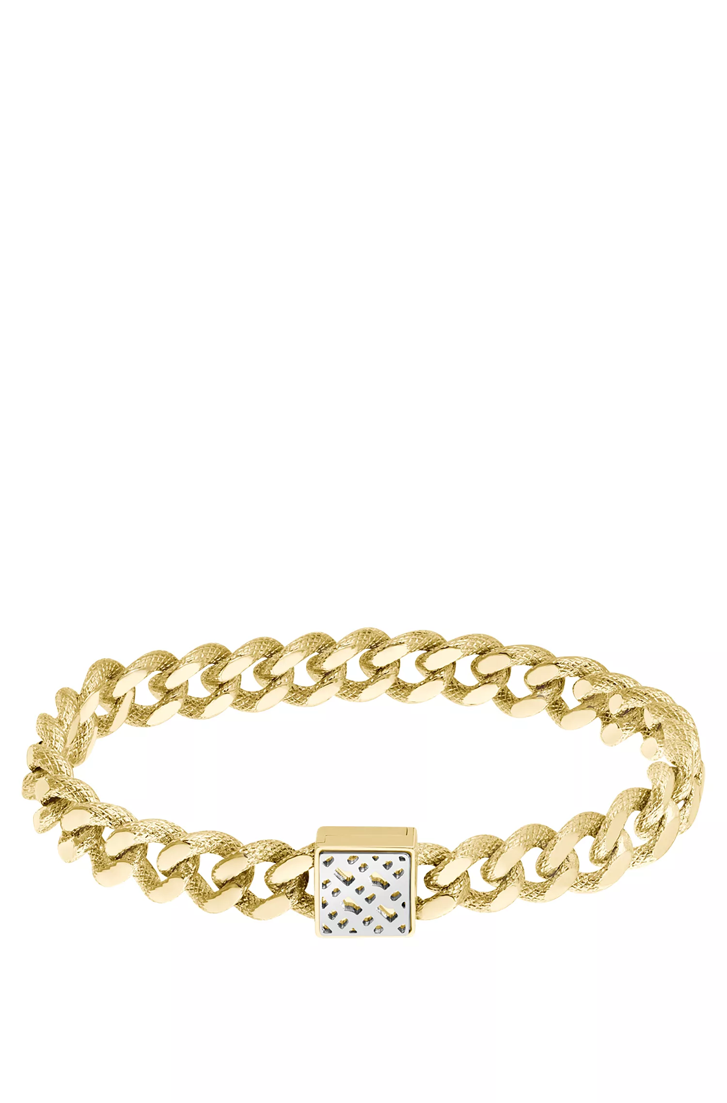 Pulseira BOSS em corrente curb com efeito preto e amarelo-dourado e monograma quadrado.